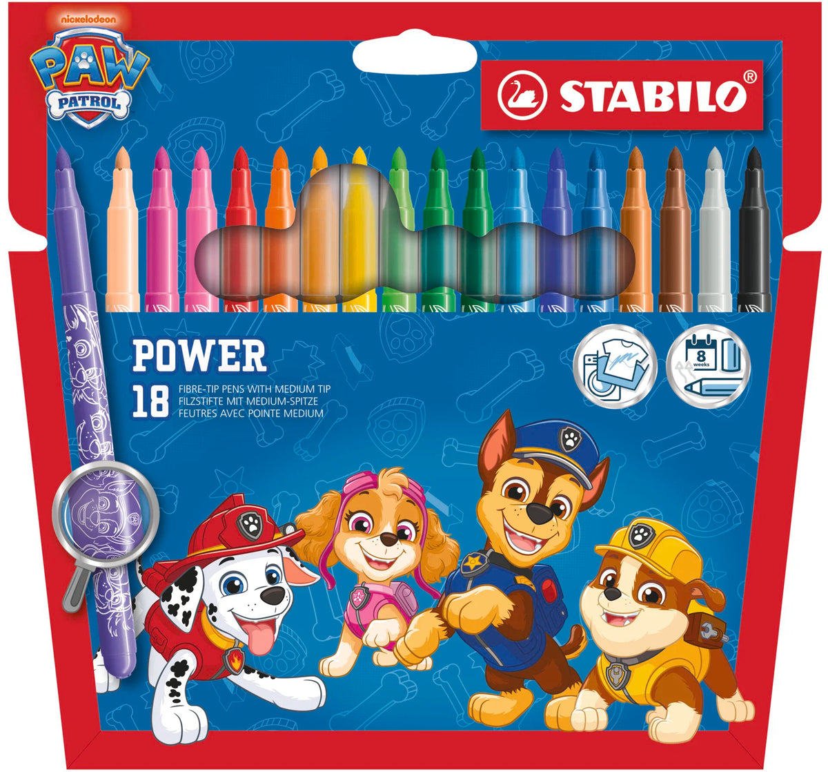 STABILO power PAW Patrol - Medium Fibre-Tip Pen - Wallet of 18 - with PAW Patrol Print