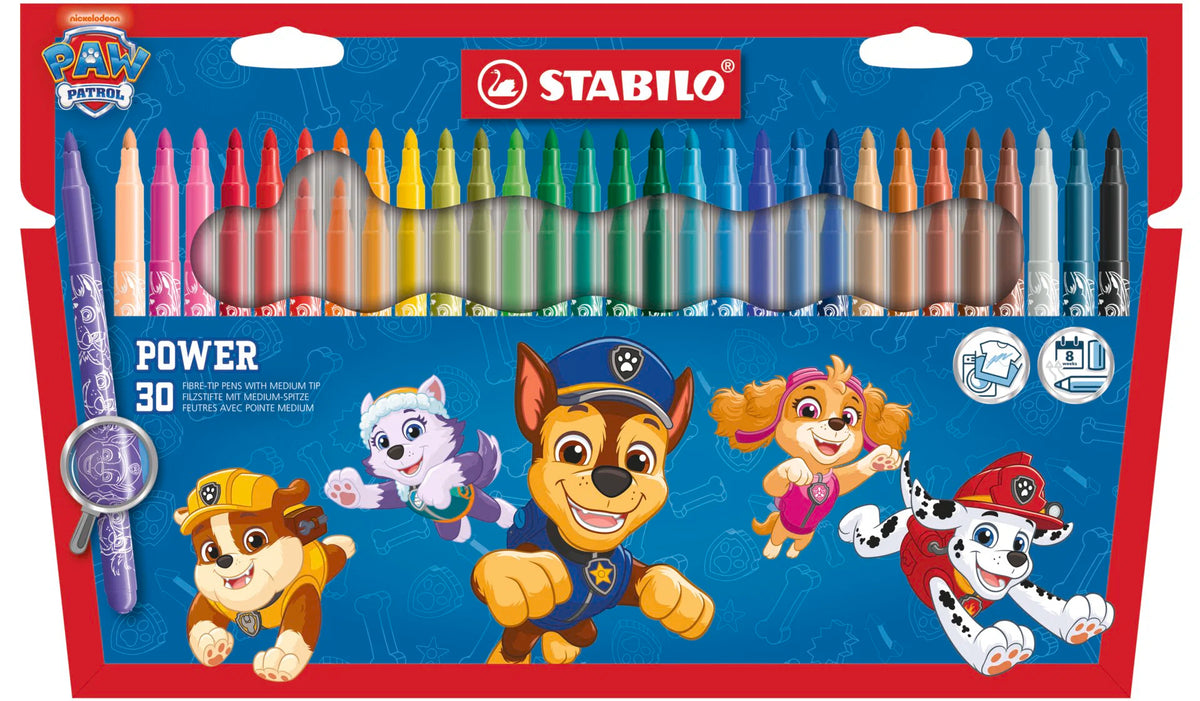 STABILO power PAW Patrol - Medium Fibre-Tip Pen - Wallet of 30 - with PAW Patrol Print