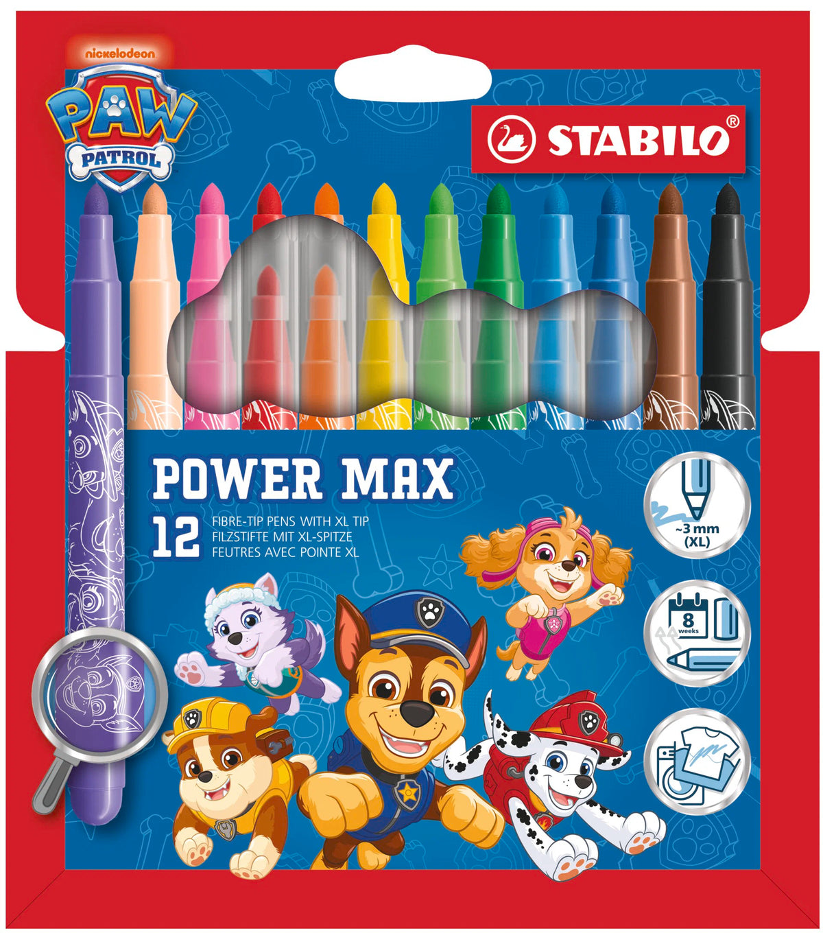 STABILO power max PAW Patrol - Extra-Thick Fibre-Tip Pen - Wallet of 12 - with PAW Patrol Print