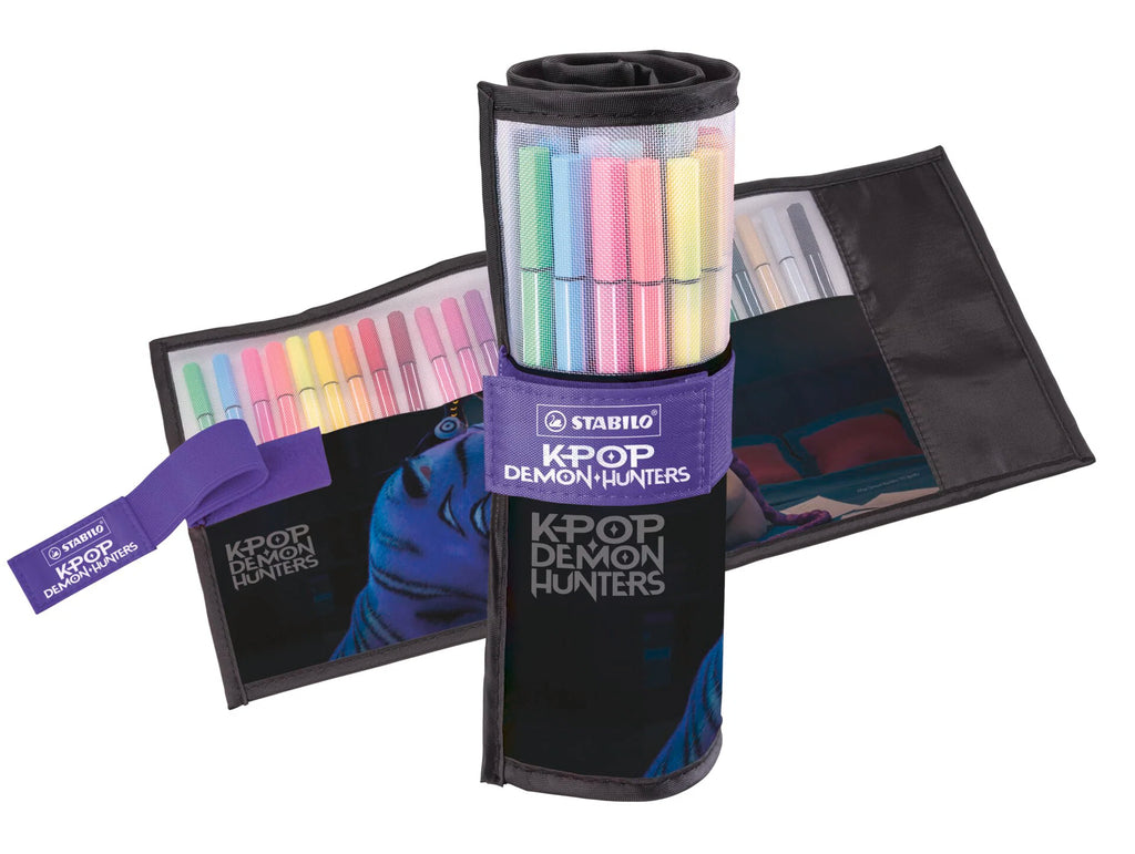 STABILO Pen 68 KPop Demon Hunters - Premium Fibre-Tip Pen - Rollerset of 25 - with Print of Rumi, and Derpy