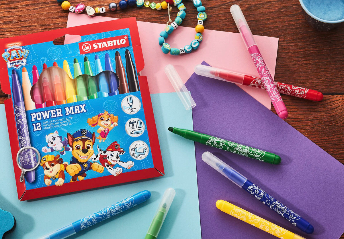 STABILO power max PAW Patrol - Extra-Thick Fibre-Tip Pen - Wallet of 12 - with PAW Patrol Print