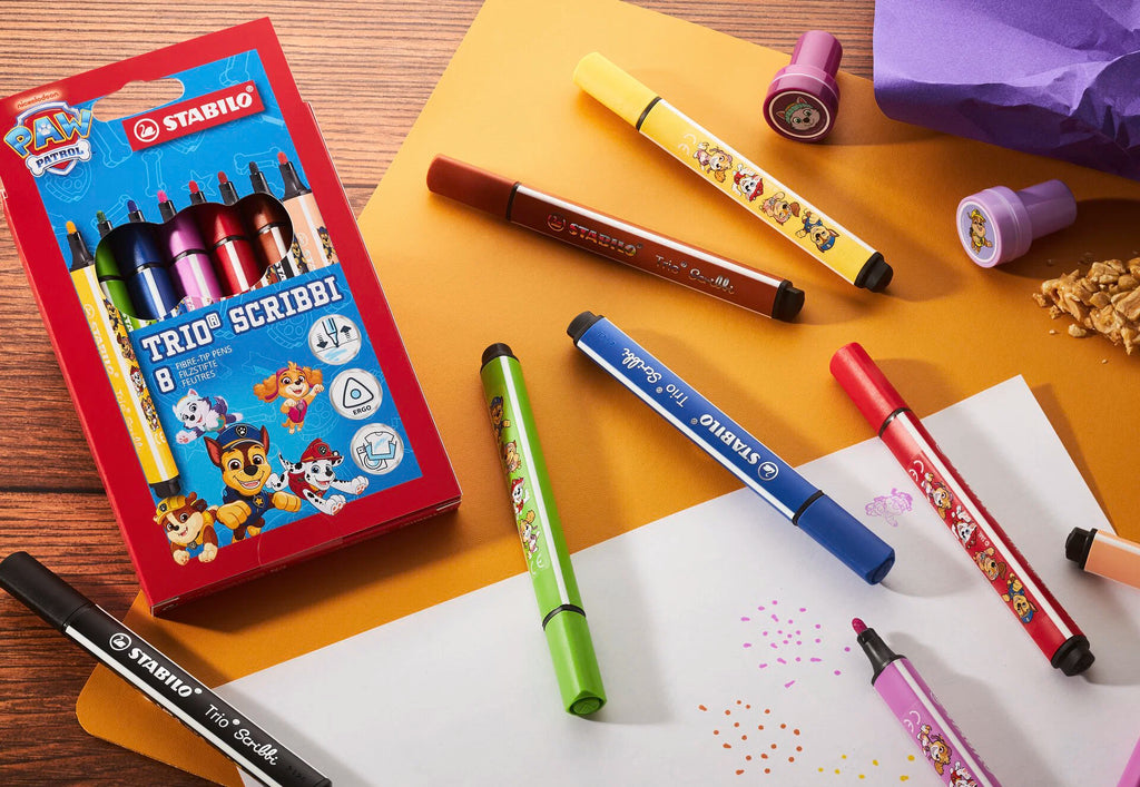 STABILO Trio Scribbi PAW Patrol - Triangular Fibre-Tip Pen - Wallet of 8 - with PAW Patrol Print