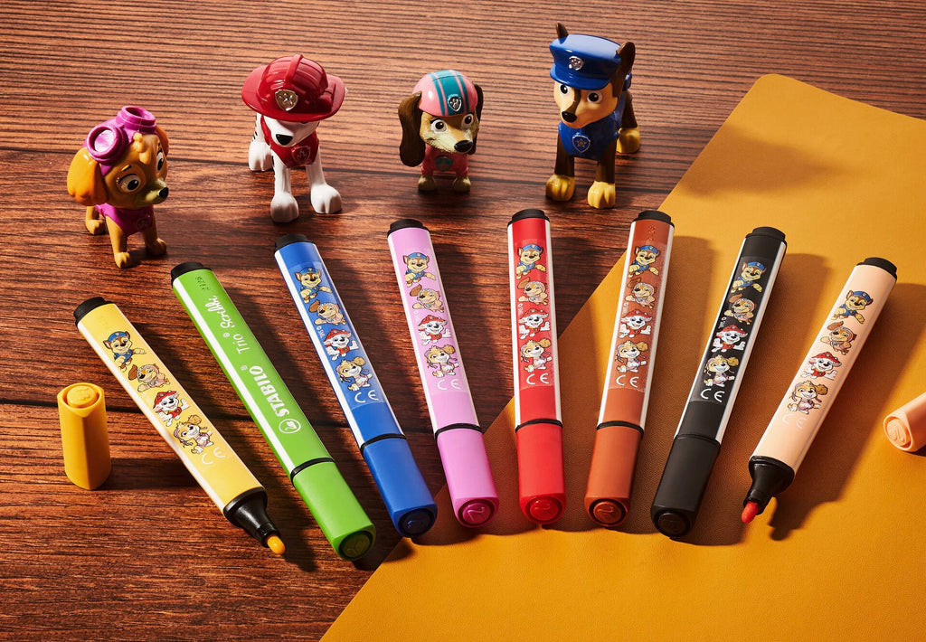 STABILO Trio Scribbi PAW Patrol - Triangular Fibre-Tip Pen - Wallet of 8 - with PAW Patrol Print