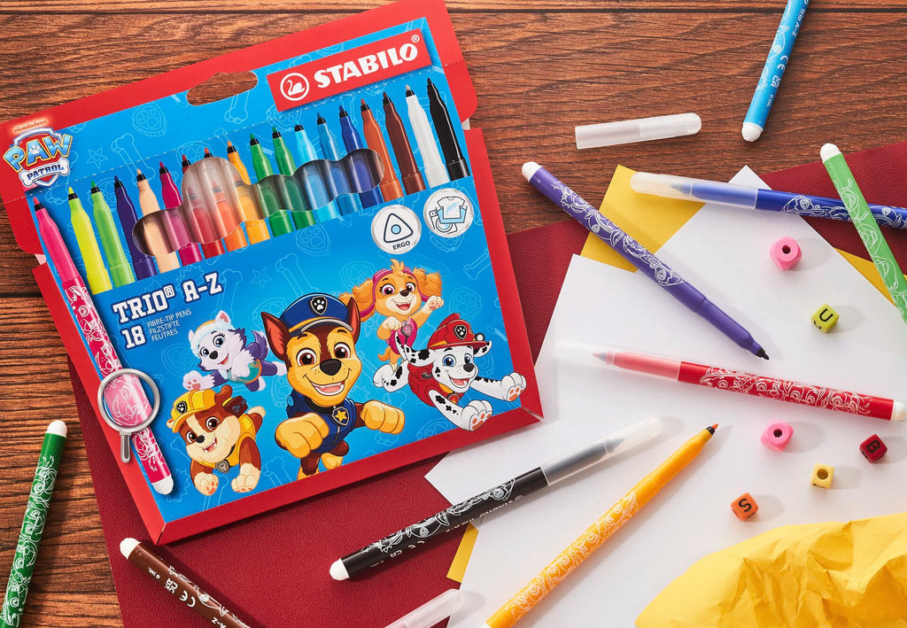 STABILO Trio A-Z PAW Patrol - Fibre-Tip Pen with Triangular Grip Zone - Wallet of 12 - with PAW Patrol Print