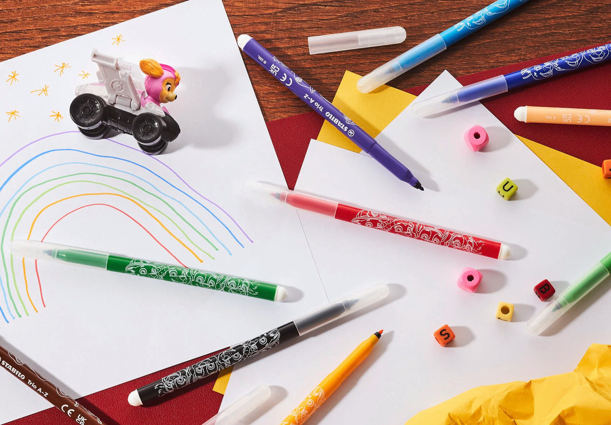 STABILO Trio A-Z PAW Patrol - Fibre-Tip Pen with Triangular Grip Zone - Wallet of 12 - with PAW Patrol Print