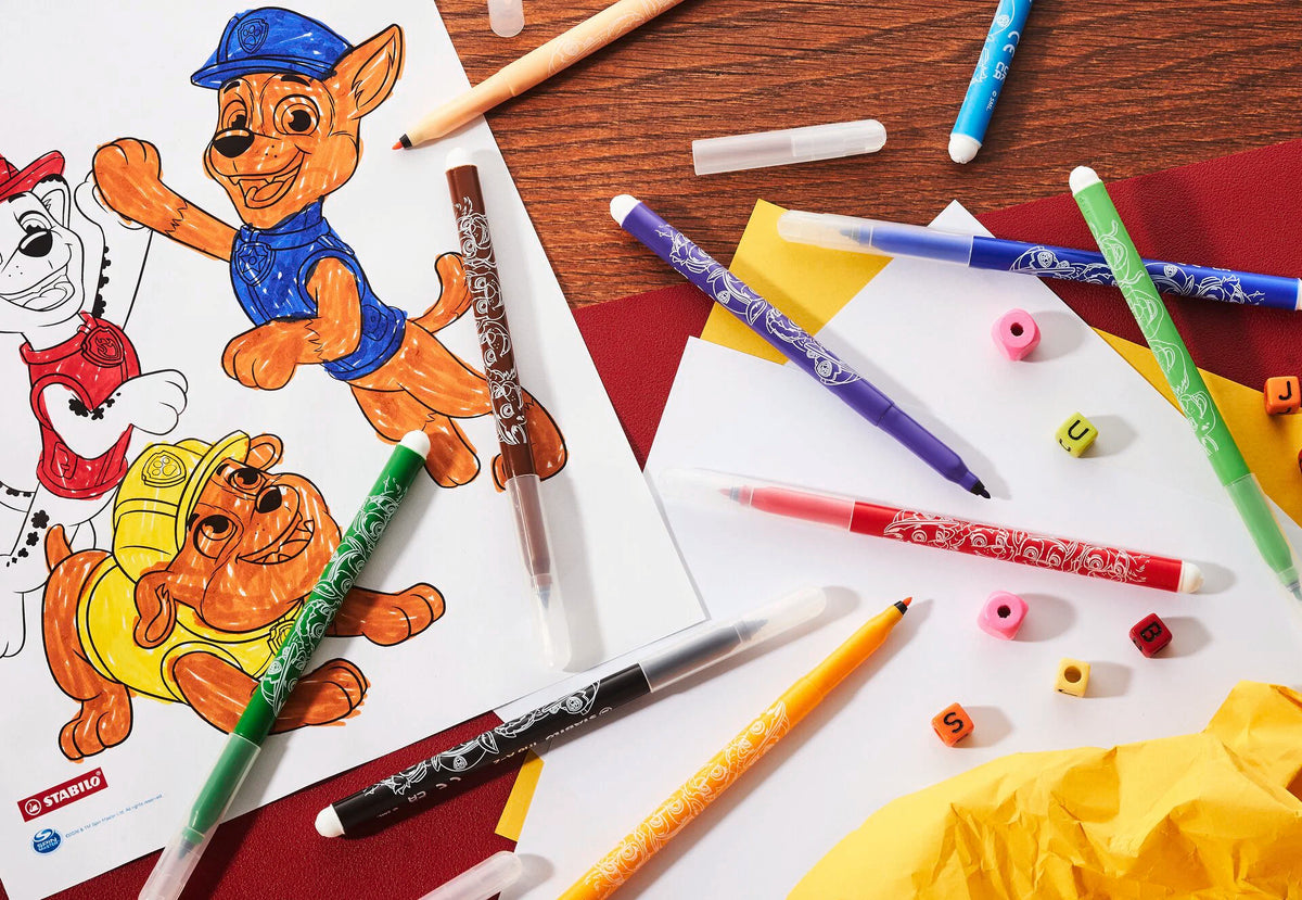 STABILO Trio A-Z PAW Patrol - Fibre-Tip Pen with Triangular Grip Zone - Wallet of 18 - with PAW Patrol Print