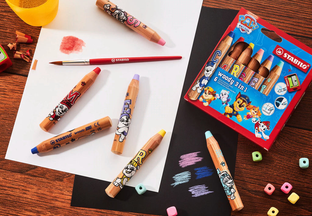 STABILO woody 3-in-1 PAW Patrol - Multi-Talented Pencil - Wallet of 6 incl. Sharpener - with PAW Patrol Print