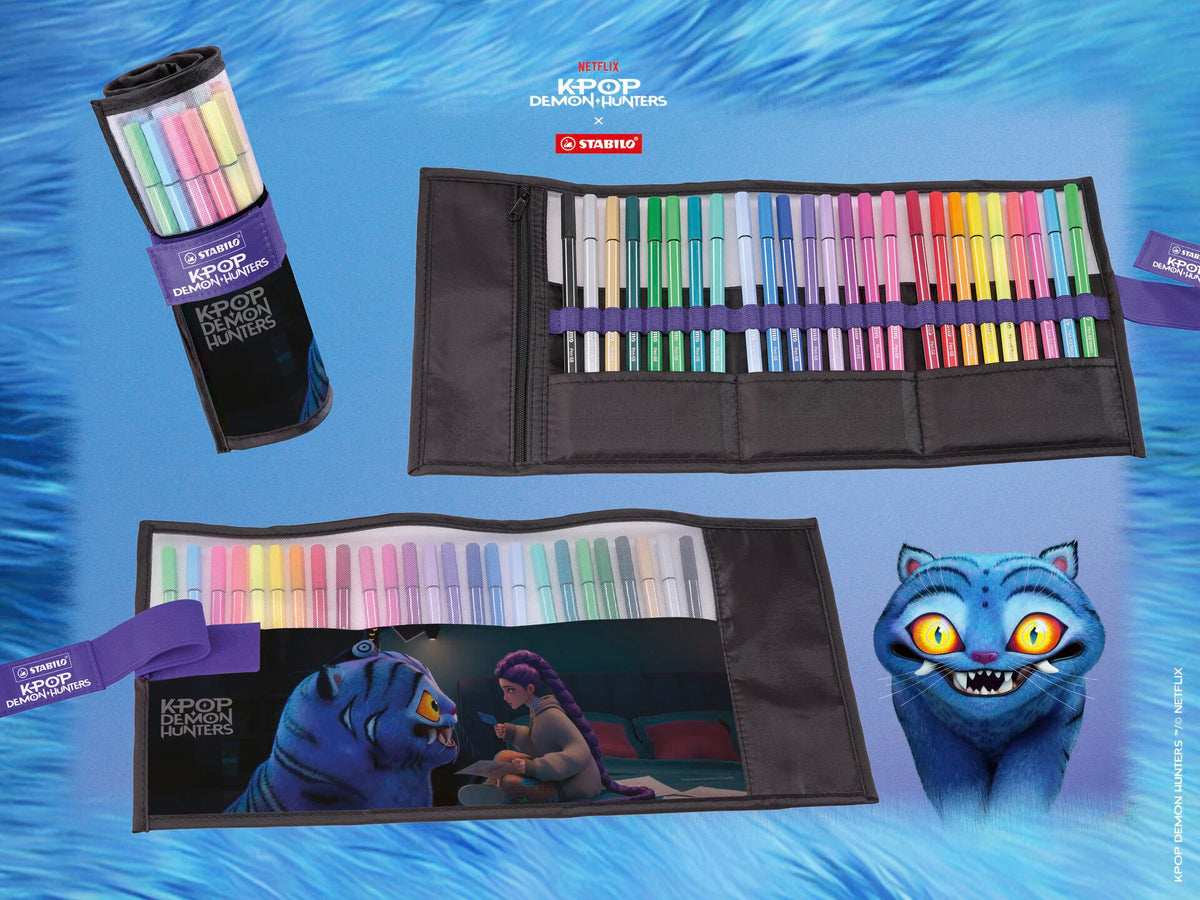STABILO Pen 68 KPop Demon Hunters - Premium Fibre-Tip Pen - Rollerset of 25 - with Print of Rumi, and Derpy