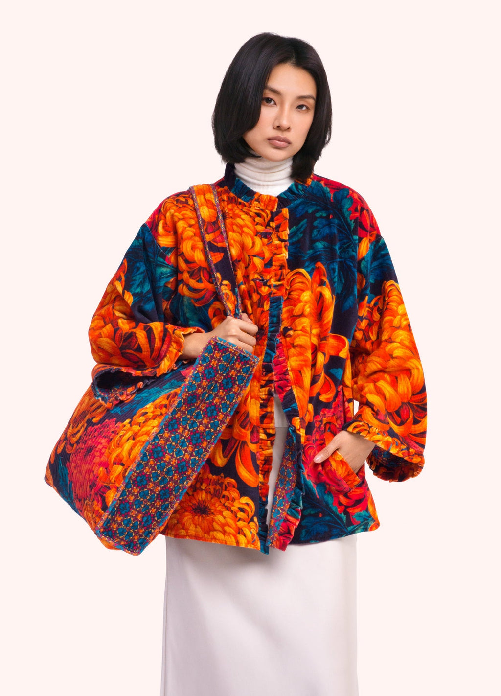 Chrysanthemum Quilted Velvet Tote