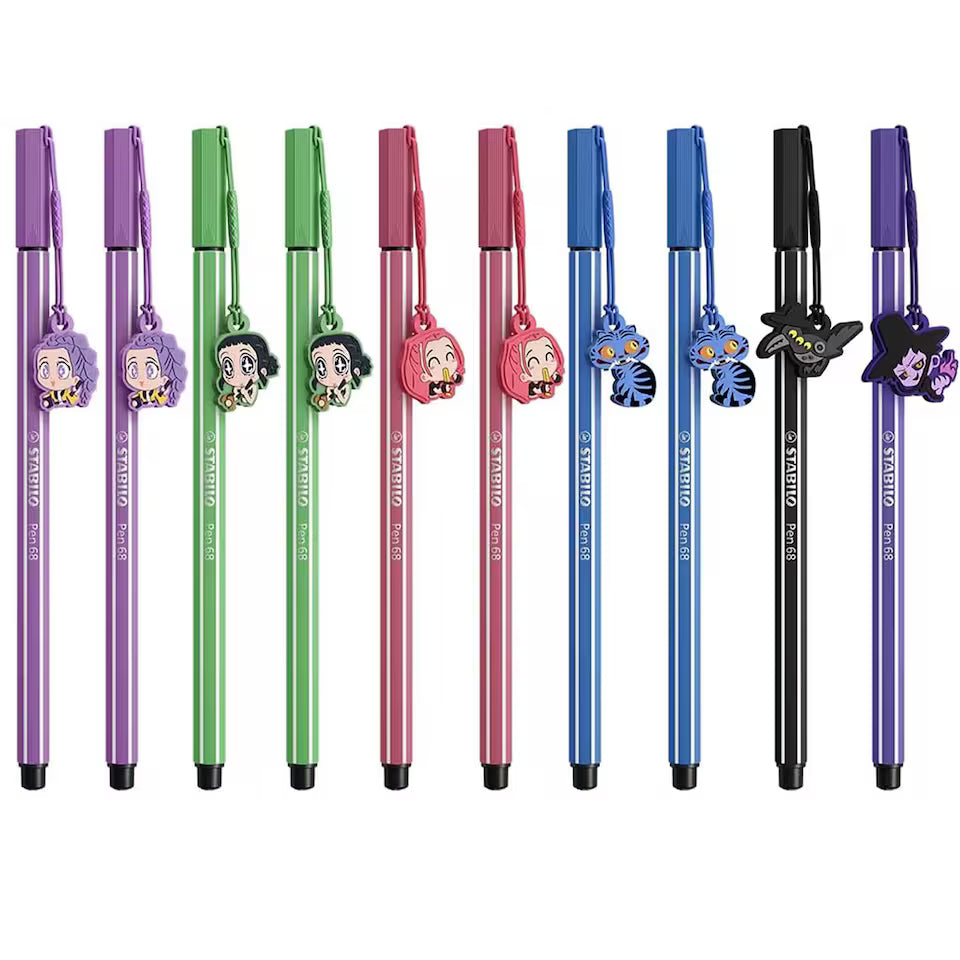 STABILO Pen 68 KPop Demon Hunters - Premium Fibre-Tip Pen - Colour-Mix Box of 10 - with Assorted Characters Designs with Charms
