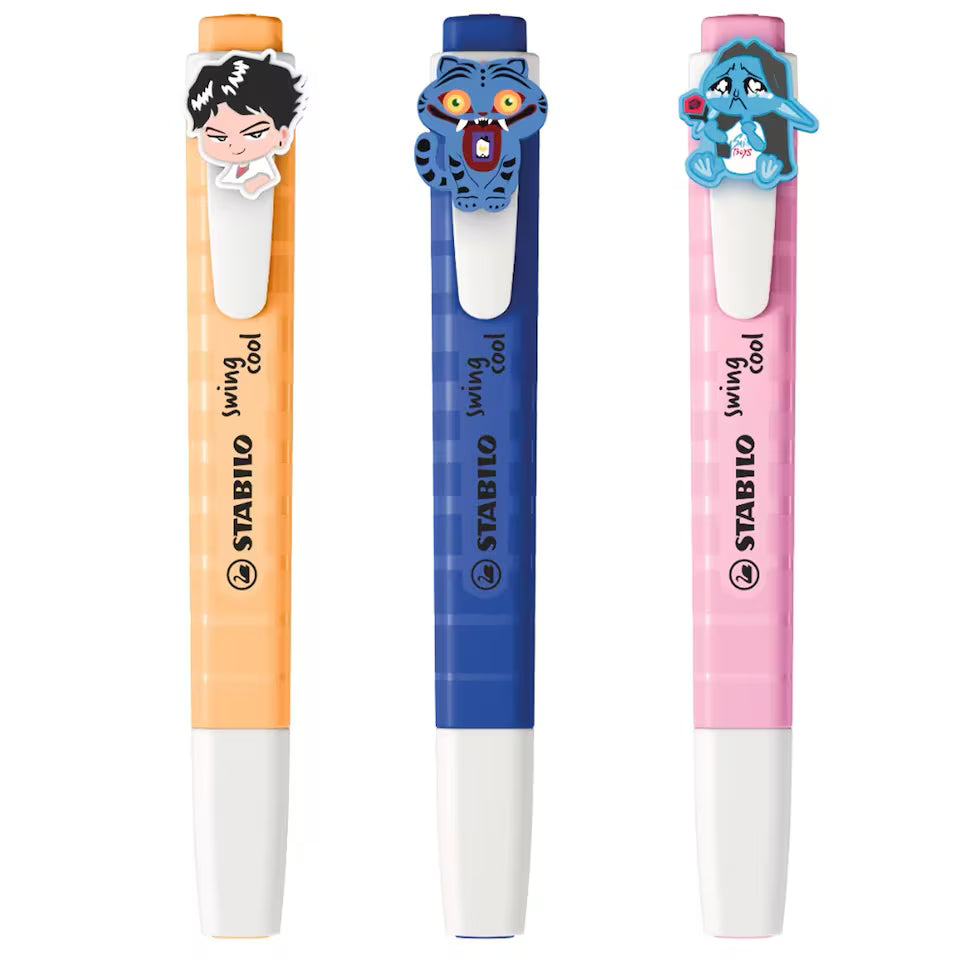 STABILO swing cool KPop Demon Hunters - Highlighter - Colour-Mix Box of 10 - with Assorted Characters Designs with Charm