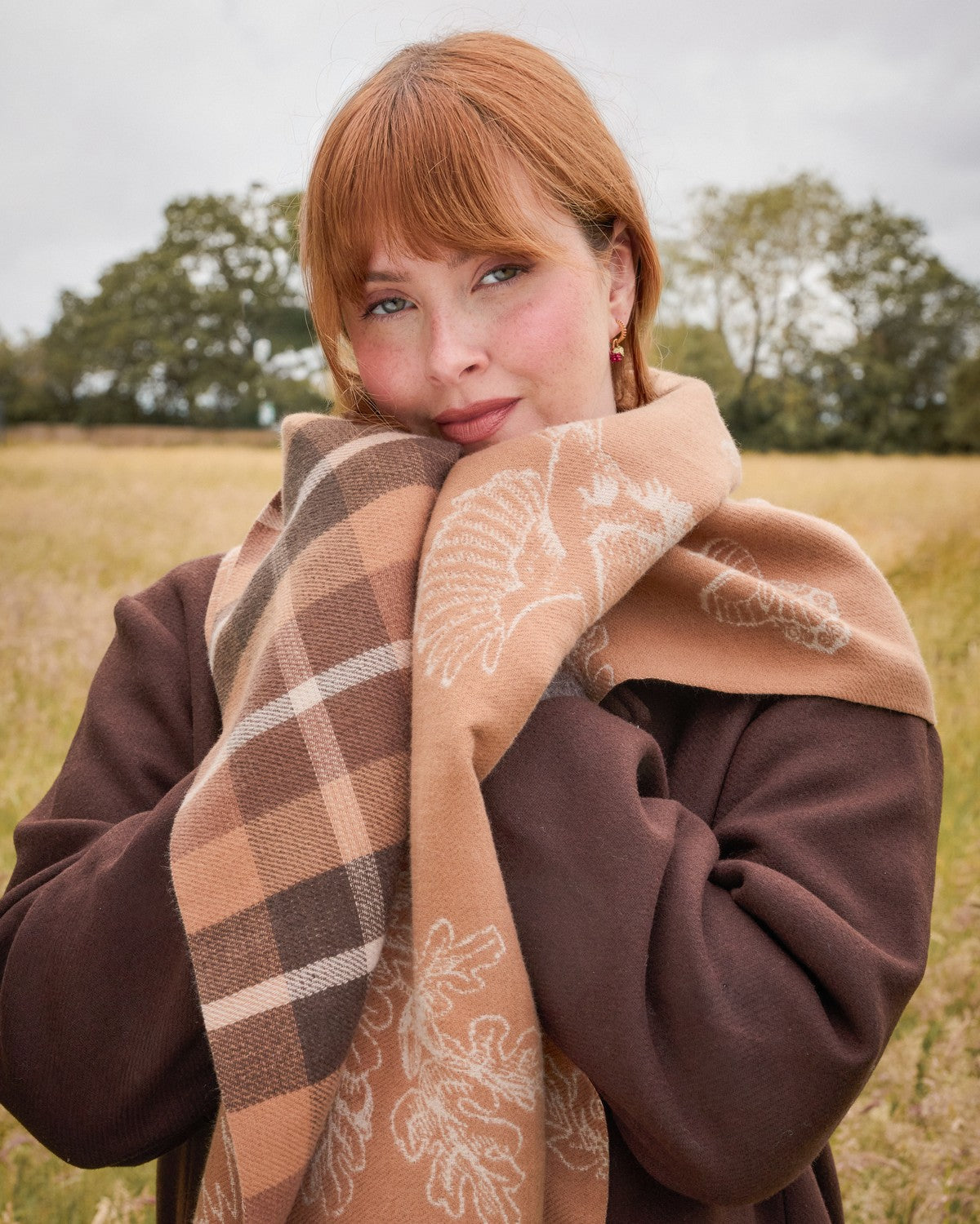 Woodland Scene  Check Long Jacquard Scarf OS